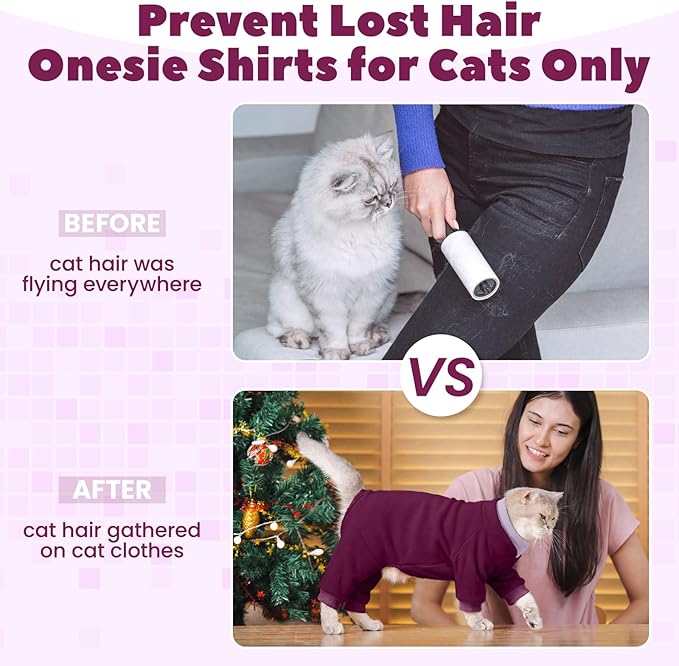 Cat Hair Sticky Onesie, Prevent Hair Loss Cat Pajamas, Long Sleeves Anti-Licking & Skin Disease Recovery Suit for Cats, Sphynx Clothes Costumes Outfits for Pet