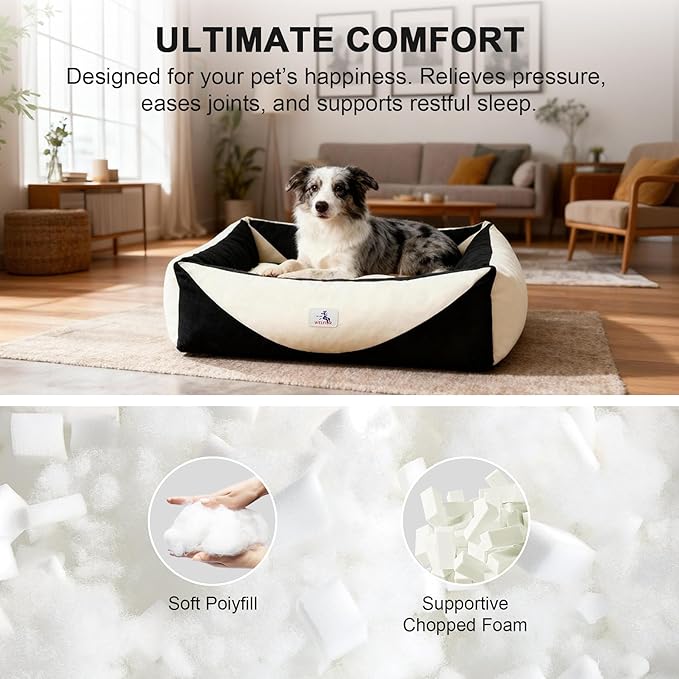 Washable Rectangle Dog Bed with Removable Cover, Color-Block Gingham Cotton Pet Sofa, Breathable Scratch Resistant Dog Bed, Medium