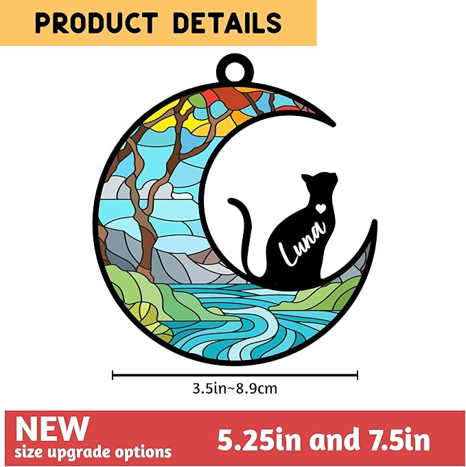 GIFTBYGIFTY Cat Memorial Suncatcher Ornaments, Personalized with Name and Breed, Loss of Pet Sympathy Gift for Cat Lovers, 3.5in Stained Glass Look Acrylic Ornament