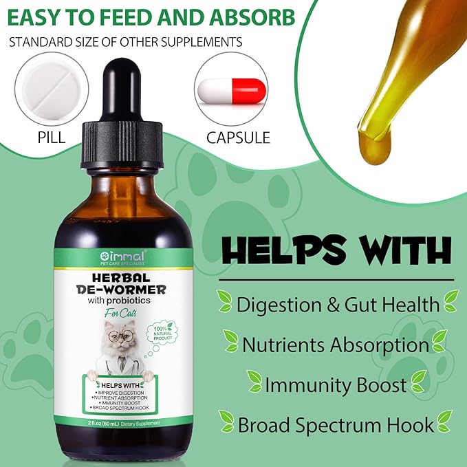 2Packs Specifically Formulated for Cats, Cats Natural Broad Spectrum Treatment Intestinal Defense with Probiotic,Herbal Cleanse, Digestive Support for All Cat Breeds, Gut Health, Puppy & Kitten