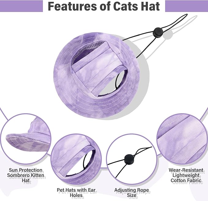 DENTRUN Cat Cowboy Hats with Ear Holes - Mini Sombrero Kitten & Chihuahua Hats for Tiny Pets - Fun Birthday Party Costume & Decorations