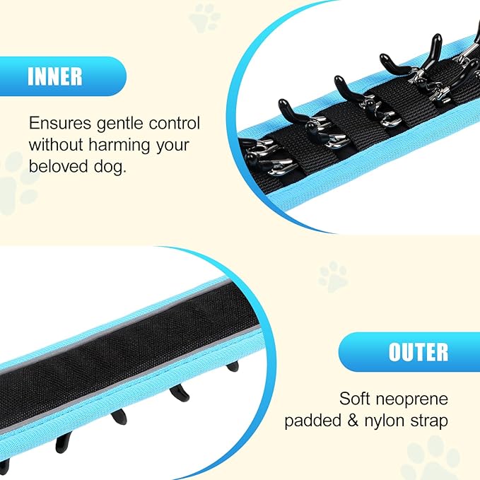 Lightweight Prong Collar for Dogs, Reflective No Pull Dog Collar | Adjustable Size Dog Pinch, Breathable Woven Fabric Air Grid Technology, Martingale Collar for Dogs Training(Blue-XL)