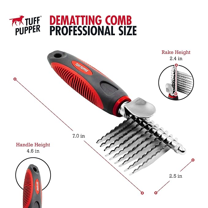 Dematting Comb For Dogs & Cats – Detangling Brush Tool For Dogs Easily & Safely Remove Dead, Matted Or Knotted Hair | Ergonomic, No-Slip Safety Handle for Precision Control | For Poodles & Curly Hair