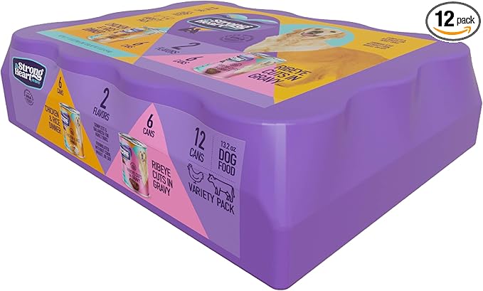 A Strong Heart Wet Dog Food Variety Pack, Ribeye Cuts in Gravy & Chicken and Rice Dinner, Made with Real Beef & Chicken, Made in The USA, 13.2 oz Can (Pack of 12)
