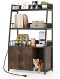 PETSITE Cat Litter Box Enclosure with Storage Shelves, 52 Inches Tall Hidden Litter Box with Charging Station, Scratching Board, and Winding Entry (Rustic Brown)
