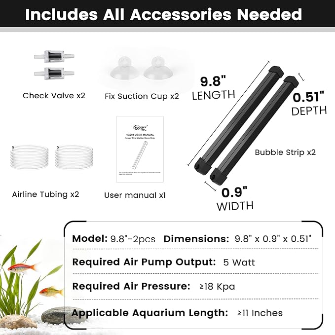 hygger Weighted Nano Mist Bubble Wall Bar, 2-Pack 9.8" Self-Sinking ABS Air Stone Strip with Gentle Oxygen Diffuser for Freshwater & Marine Aquarium, Hydroponics