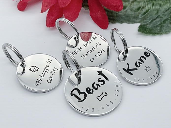 Cats Dogs ID Tags Personalized Cute Symbols Pets Collar Name Accessories Simple Custom Engraved Pet Name Tags Anti-Lost Stainless Steel Charm (Gold)