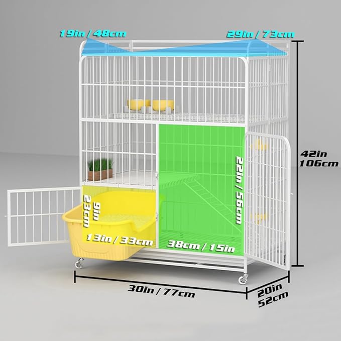 Multi-Tier Collapsible Cat Cage Crate, cat playpen for Indoor with 360° Wheels, Metal Wire Cat Kennel with Secure Lock, Large Ferret Playpen for Adult Cats Kitten Chinchilla (White 3-Tier)
