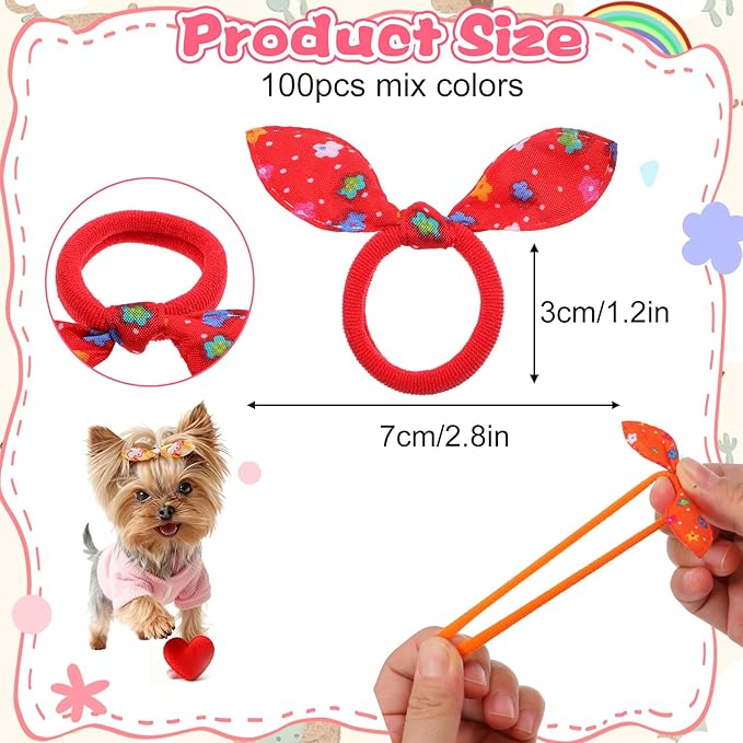 Dog Bows with Rubber Bands,Dog Hair Accessories Set, 100pcs Cute Puppy Dogs Small Bowknot Hair Bow Dogs Fur Bows