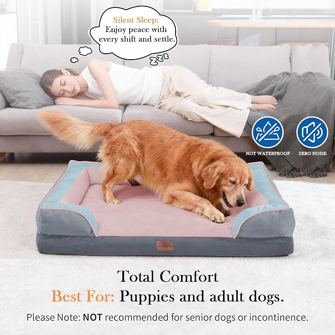 Comfort Expression Orthopedic Dog Bed for Extra Large Dogs 42x30 Inch, Waterproof Egg Crate Foam XL Pet Bed with Removable Bolsters, Dog Couch with Washable Cover & Non-Slip Bottom, Cherry Blossom