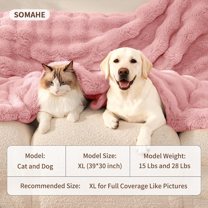 Dog Blanket Self-Warming Throw for Medium & Large Dogs, Dual-Side Sherpa Plush, Thick Crate Bed Cover & Car Seat Mat, Anti-Static Machine Washable No Shrink, 39x30 Inch Pink