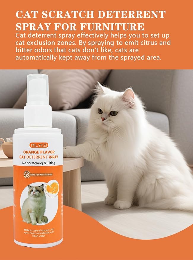 Cat Deterrent Spray - Safe for Indoor & Outdoor, Cat Scratch Deterrent for Furniture Protection, Sofas, Rugs, Curtain - Cats Behavior Training Prevent Urine Marking, with Natural Ingredients 2*100ml