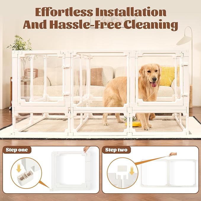 FlexiSpace 2-Panel Area Expansion Kit, Customizable Height & Space Clear Acrylic Dog playpen Indoor, The ONLY Play Pen That Grows with Your Pets (White, 24" H, 2 Panels)