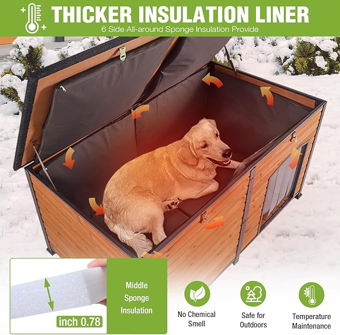 GUTINNEEN Extra Large Heated Dog House Outdoor Insulated Dog House Weatherproof Dog Shelter with Heated Pad, Insulated All-Round Thermal Liner, Chew-Proof Design for Large Dogs (Winter-Ready)
