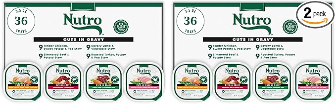Nutro Natural Choice Cuts in Gravy Wet Dog Food,Grain Free Dog Food Wet Recipes,Beef,Lamb,Chicken,and Turkey Variety Pack,3.5 oz. Trays,36 Count (Pack of 2)