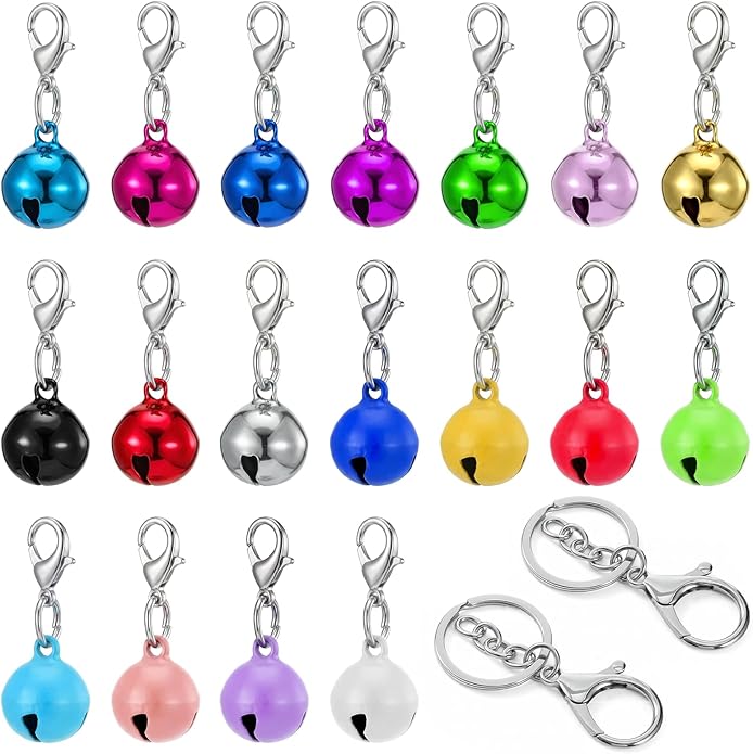 20 Pack Bell for Dog Collars Cat Bell Dog Collar Bells for Small Dogs Tiny Bells with Clasps Colourful Charm Pet Pendant Accessories with Stainless Steel Keychain for Small Dogs Collars to Go Outside