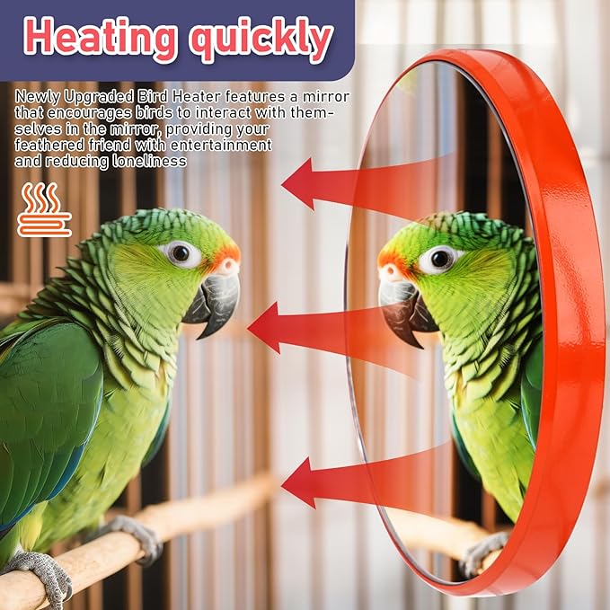 Bird Heater for Cage, Bird Warmer with Mirror Birdcage Heater 12V Bird Heater Pad Bird Heating Plate for Conure Cockatiels Parrots Cocktail African Grays