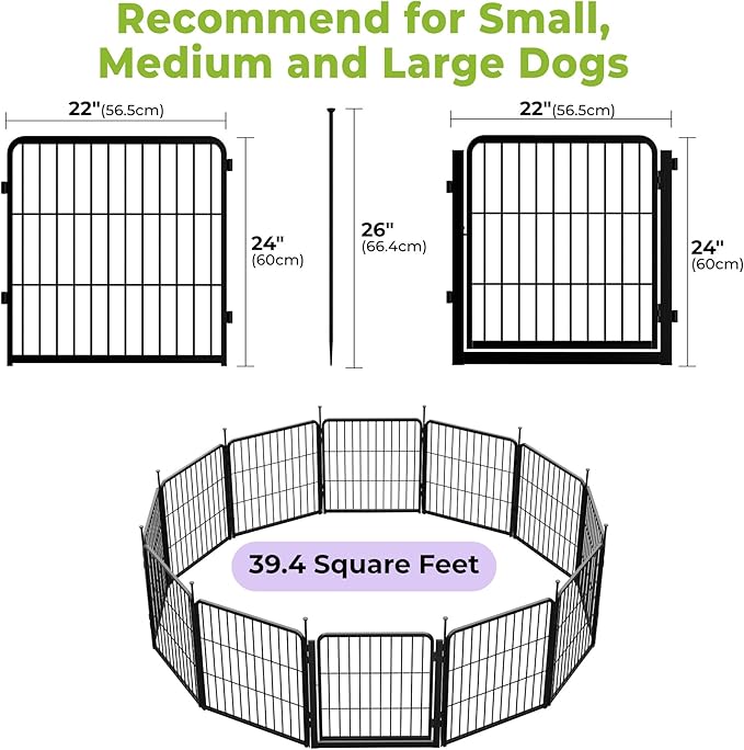 SunsGrove Dog Playpen Outdoor, Heavy Duty 24 Inch 12 Panels Dog Playpen for Small and Puppy Dogs, Free and Safe Play Dog Fence Indoor, Black