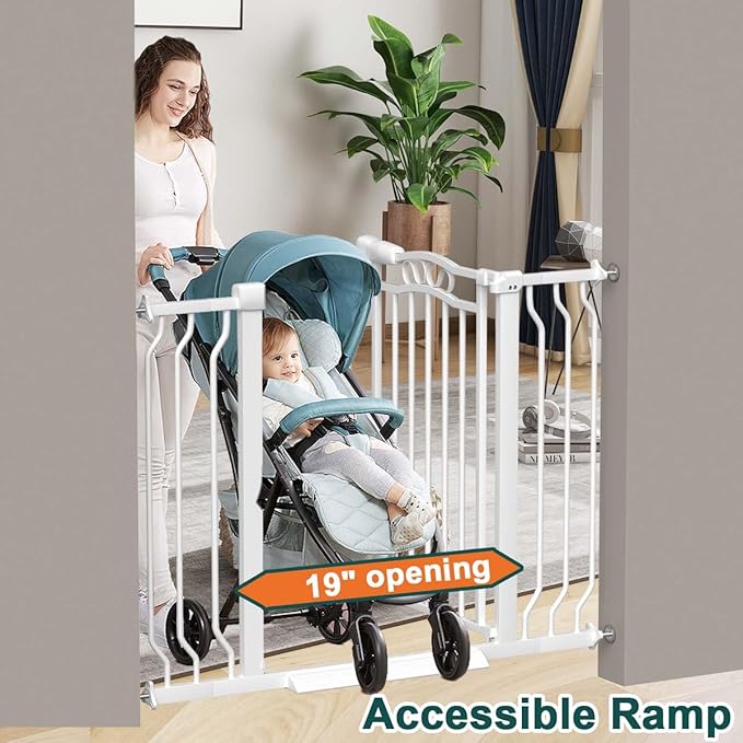 Fairy Baby 29.5"-53.1" Extra Wide Baby Gates for Doorways, Safety Child Gate for Kids Dog, Metal Auto Close Stair Gates Indoor for Toddler Pressure Mount Kit, Arched Décor Walk Thru Garden Gate, White