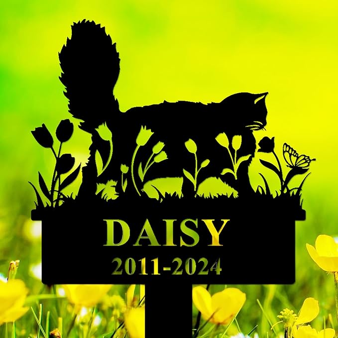 Custom Metal Cat Memorial Stake Grave Marker Outdoor Personalized Cat Grave Marker Custom Cat Memorial Plaque Cat Tombstone Marker Customized Cat Loss Gift