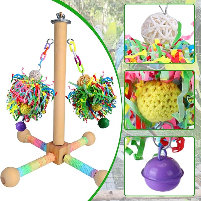 BABORUI Bird Toys, Parrot Foraging Shredder Hanging Toys with Perches for Cage