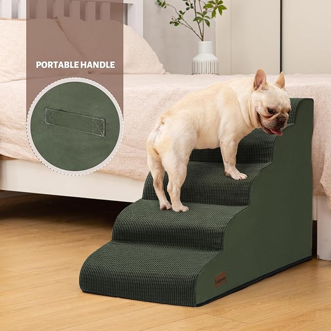 5-Step Dog Stairs and Ramp for High Bed, Non-Slip Sturdy Pet Steps for Small Dogs and Cats,22.2" H,Green