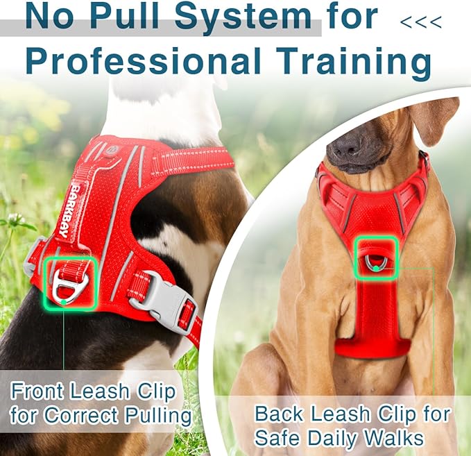 BARKBAY Dog Harness No Pull with ID Tag Pocket - Heavy Duty, Reflective, Easy Control for Large Dogs(Red,XL)