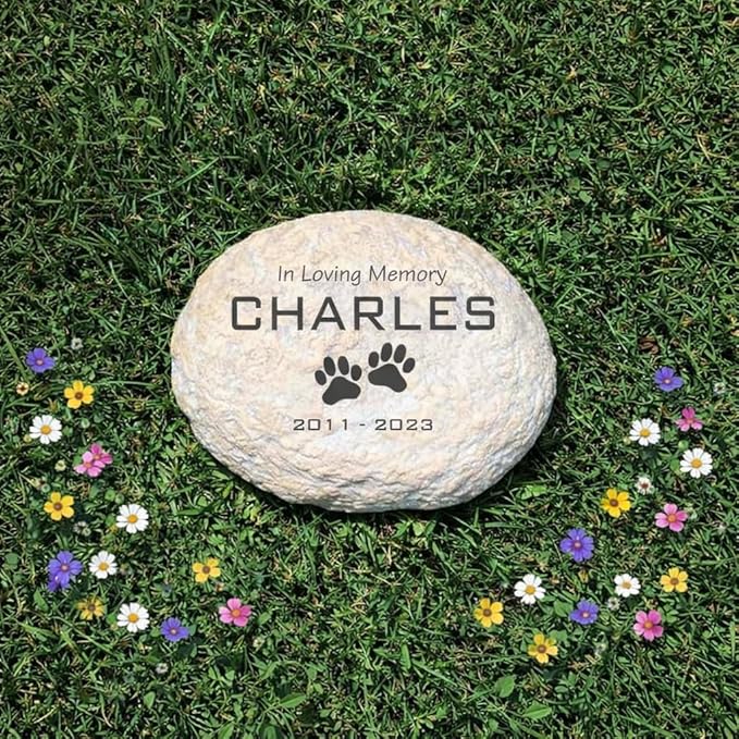 GiftsForYouNow Engraved in Loving Memory Pet Memorial Garden Stone, 4.75 Inch, Durable, Waterproof, Temporary Grave Marker, Dog Tombstone