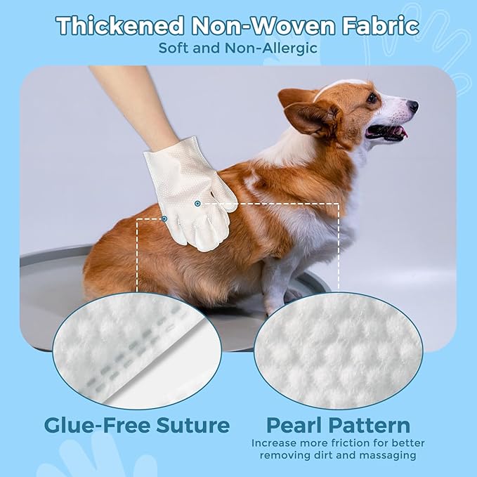 Vannon Portable Pet Bathing Wipes for Dogs & Cats, Cleaning & Odor-Controlling Extra Thick Grooming Glove Wipes for Daily Care and Traveling, Rinse Free, Nourish Fur, Individually Packaged, 15 PCS