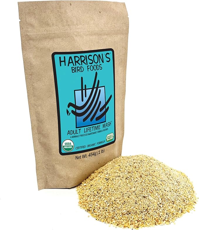 Harrison's Bird Foods Adult Lifetime Mash- Certified Organic, Non-GMO, Maintenance Formula for Healthy Birds, Minimally Processed Powdered Food for Parrots, Conures, Budgies, Lovebirds etc 454g / 1lb
