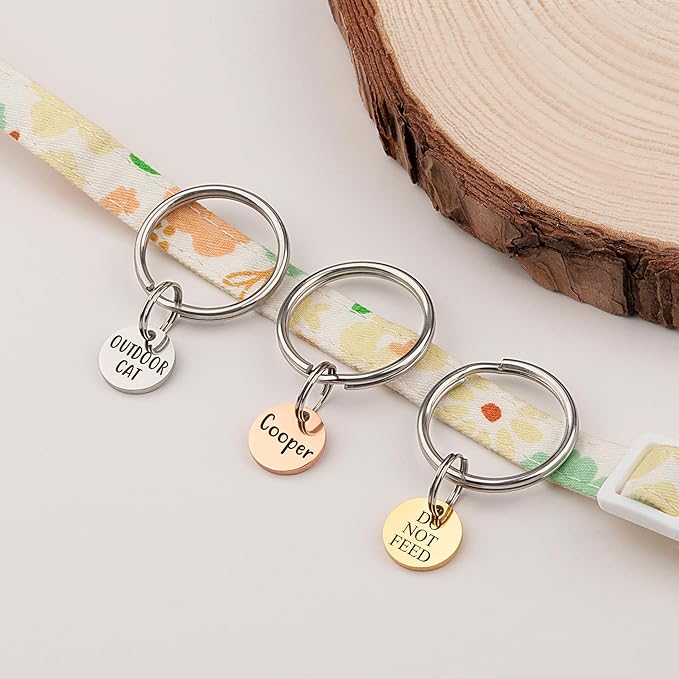 Anavia Small Size Dog Cat ID Tags, Small/XS Personalized Color Plated Stainless Steel Puppy Kitten Name Tags, Customized Engraved Nameplate Pet Collar Tag (Silver, XS-Round)