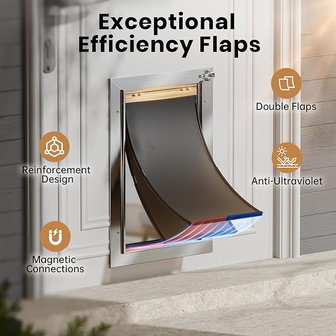 All Aluminum Cat Door, Heavy Duty Doggy Door for Interior and Exterior Doors, Small Dog Door with 2 Magnetic Flaps & 1 Replacement Flap, 2 Closing Panels, Durable Pet Door for Pets Up to 22Lb