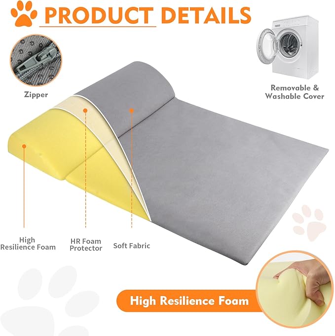 Dog Bolster Pillow for Large Dog, Benefit for Cervical Vertebra and Neck, Headrest with High Resilience Foam, Easy to Carry, Machine Washable Cover＆Easy to Clean, Light Grey(Large)