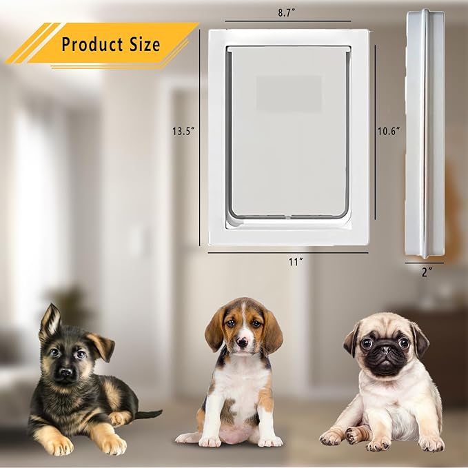 Medium Dog Door, Magnetic Door for Pets up to 44 lb, 13.5'' x 11'' Doggie Door, Suitable for Interior & Exterior Doors