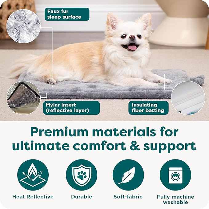 FurHaven ThermaNAP Self Warming Cat Mat, Dog Bed for Crates with Self-Warming Technology for Cozy Rest, Fully Machine Washable, Small, Plush Faux Fur, Black
