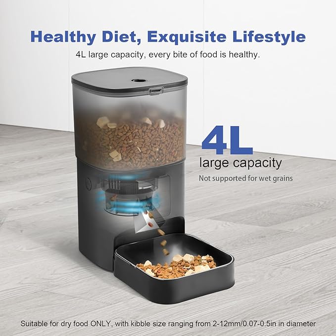 Automatic Cat Feeder, Cat Food Dispenser with 10s Voice Recorder, Pet Feeder up to 8 Meals per Day, Timed Feeder with Dry Food Sealed Ring