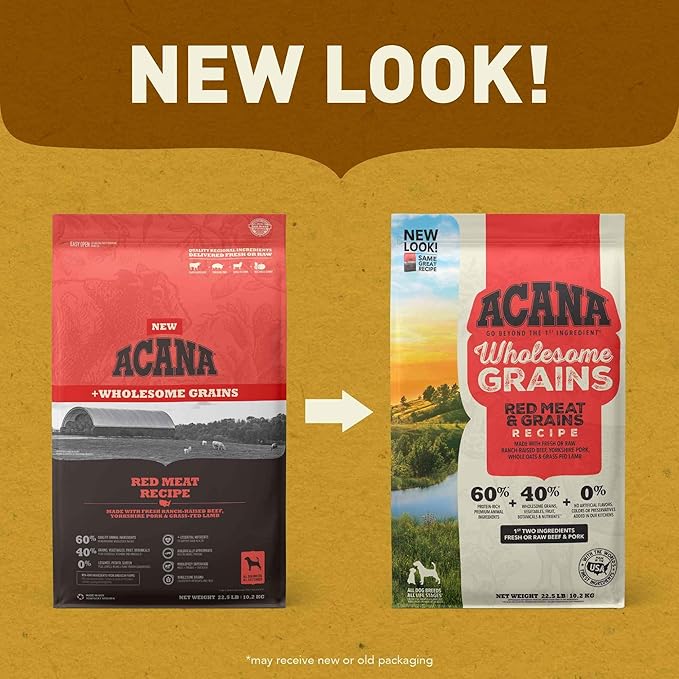 ACANA Wholesome Grains Dry Dog Food Red Meat & Grains Beef Pork & Lamb Recipe 22.5lb Bag