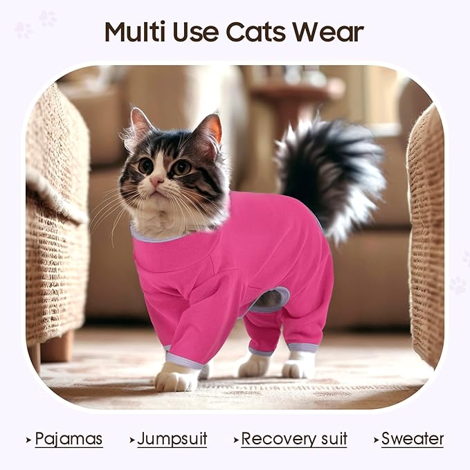 DENTRUN Cat Clothes for Hair Control with Hair Sticky Fabric - Soft Recovery Suit & Breathable Lint-Resistant Cat Sweater for Cats Only, Kitten Onesie Pajamas, M, Bright Pink