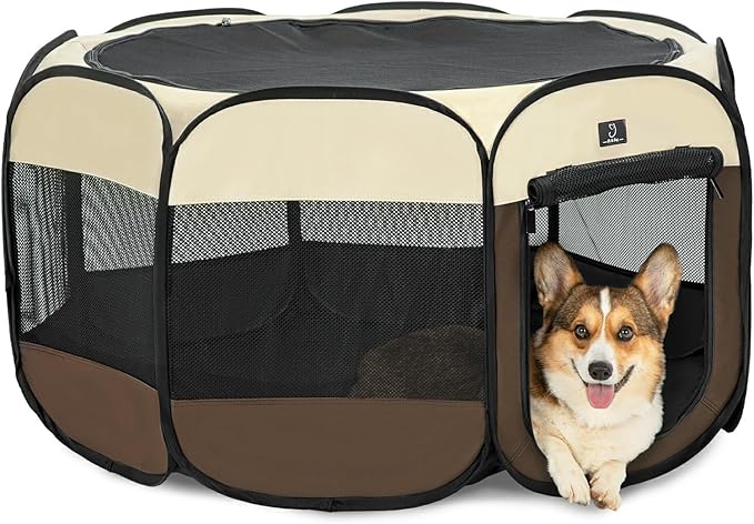 Portable Indoor Dog Playpen for Small Dogs & Puppies by A 4 Pet – 40.55" Pop-Up Soft Puppy Playpens with Bowl, Waterproof Floor, Calm Safe Space for Home, Travel & Daily Use