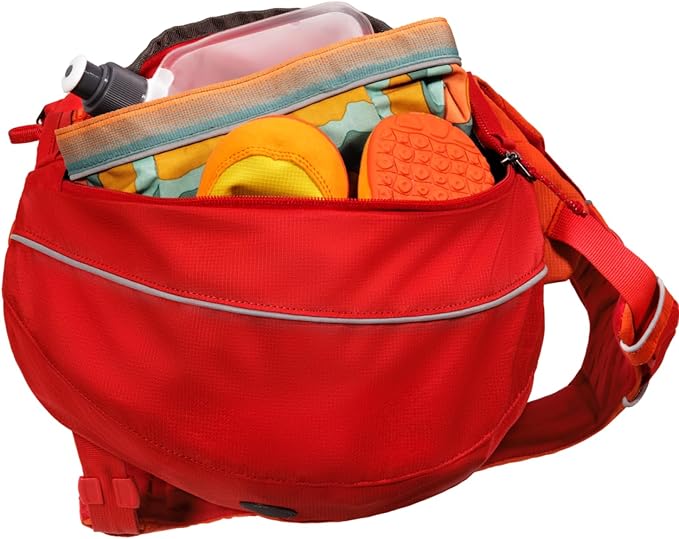 Ruffwear Palisades Dog Backpack, Multi-Day Pack with Removable Saddlebags, Breathable Adjustable Harness, Reflective Trim, Red Currant, Medium