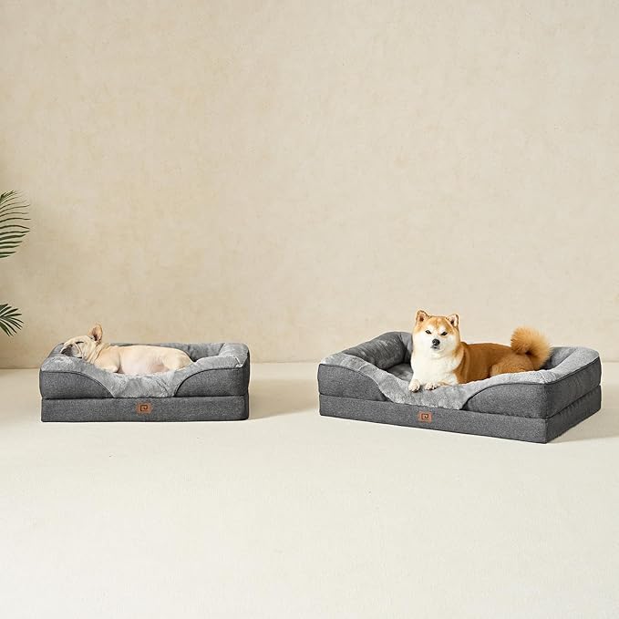 EHEYCIGA Orthopedic Dog Bed for Medium Dog, 30x20x6.5 Inch Memory Foam Dog Couch Bed with Sides, Waterproof Liner & Washable Removable Cover, Bolster Pet Sofa, Grey
