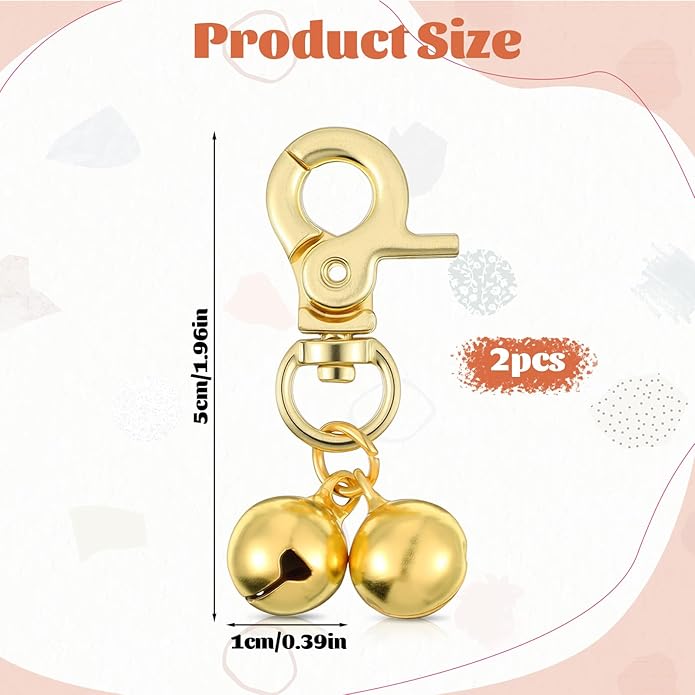 2Pcs Gold Bells for Dog Collars, Extra Loud Collar Bell, Cat Bell for Pet Collar, Training Collar Charm with Heavy Duty Snap Clips, Pet Pendant Accessories for Pet Tracking Anti Lost Training