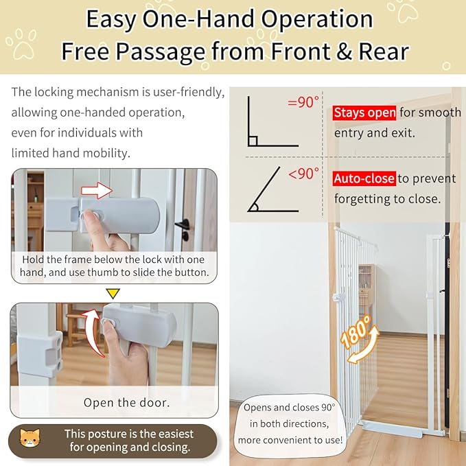 Lumizone Extra Tall Cat Gate 61.02" High Pressure Mounted Extra Wide 2025 New (17 Sizes) 1.37" Gap No Drilling Auto-Close One-Handed Operation Tall Pet Gate for Dogs(White, 61.02" H x 29.92"-59.44" W)
