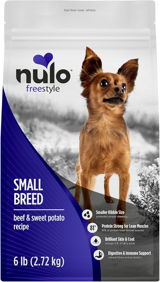 Nulo Freestyle Small Breed Dog Food Dry - Beef & Sweet Potato, Puppy & Adult Grain Free Dog Food, Natural, High Protein, Smaller Sized Kibble with BC30 Probiotic for Healthy Digestion Support, 6lb