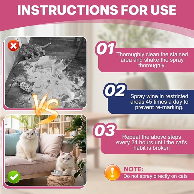 Cat Deterrent Spray - Natural Cat Repellent Spray for Urine Marking Anti Scratch, Safe for Door, Plant Sofa(Pink)