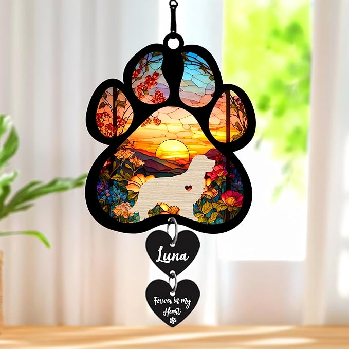 NAZENTI Personalized Dog Memorial Suncatcher, Loss of Pets Hanging Ornament, Customized Sympathy Gift, Custom Bereavement Gifts Dogs, Dog Remembrance Gifts, Dogs Wind Chimes Memorial, Pet Owner