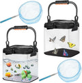 2 Sets Catch Plastic Beach Aquarium Kit, Release Aquarium Box for Beach with Retractable Net Bag and Transparent Portable Handheld（Black）
