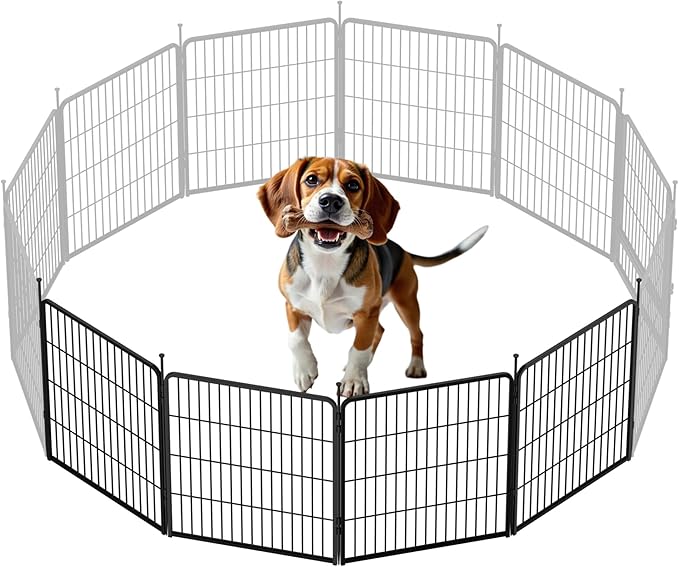 SunsGrove Dog Playpen Outdoor, Heavy Duty 32 Inch 4 Panels Play Pen for Small and Medium Dogs, Free and Safe Play Dog Fence, Black