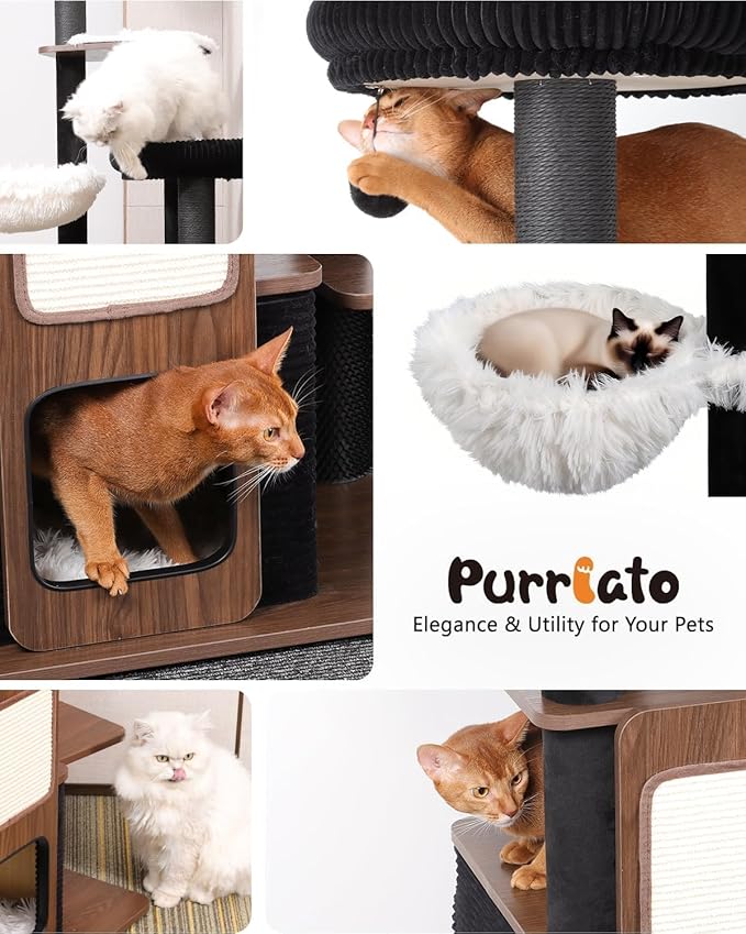 63" Modern Cat Tree Tower for Indoor Cats, Heavy Duty Cat Trees for Large Cat, Adult Maine Coon Cat Tree Tower with Scratching Post, Extra Large Top Perch, Cat Condos, Jet Black