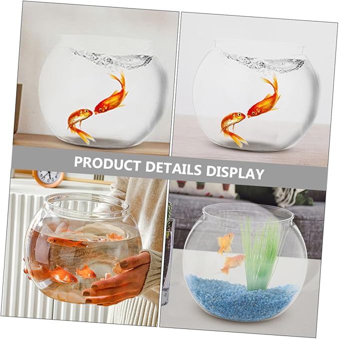 DOITOOL 2pcs Round Plastic Fish Bowls Large Desktop Aquariums for Betta and Goldfish Tabletop Adornment Office Decor